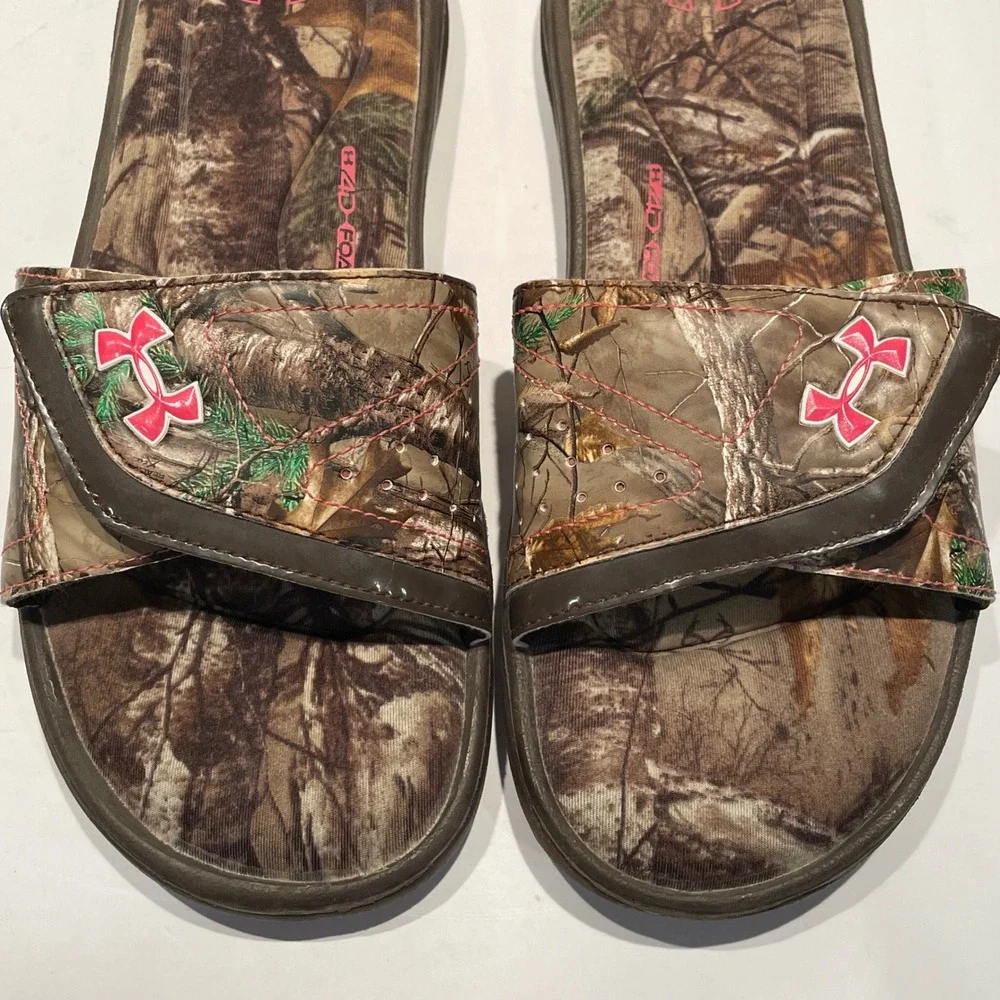 Under Armour Ignite Camo Slides Womens 9 Realtree Pink 4D Foam Flip Flops